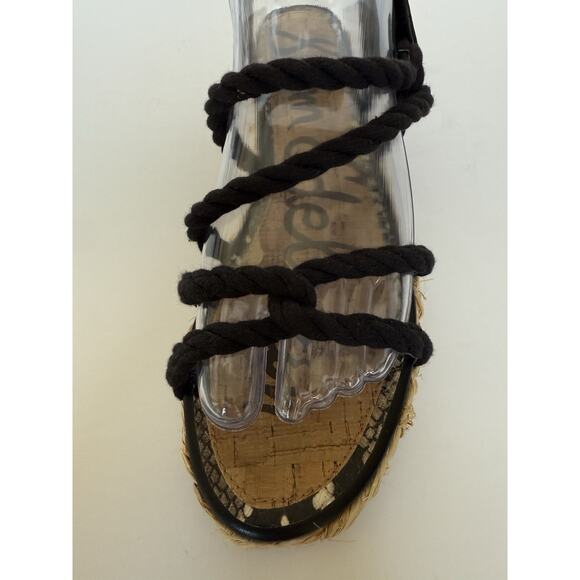 SAM EDELMAN Cristan Black Rope & Leather Strappy Rafia Sandals Size 7 Beachy EUC - Picture 5 of 12
